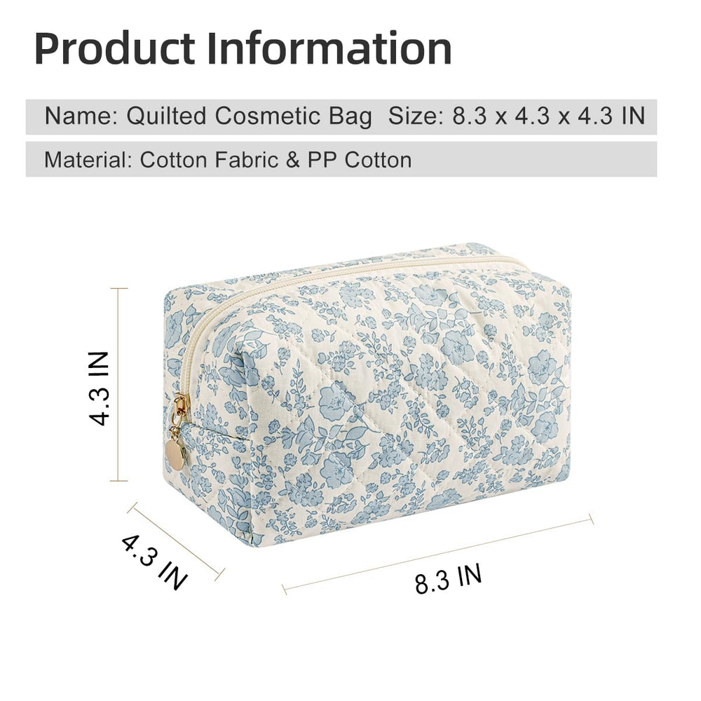 Gleyemor gift-ready makeup bag, blue floral design, ideal for bridesmaids and everyday routines.