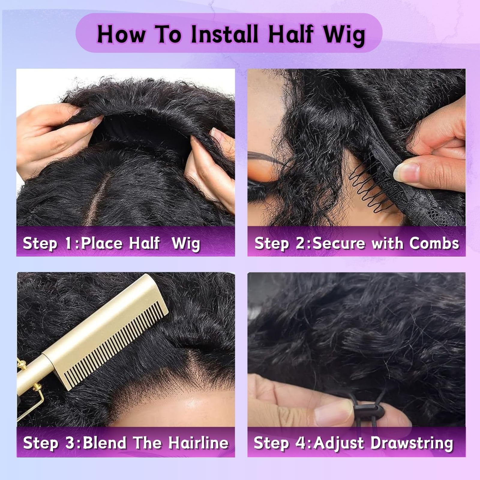 Glimeer half wig 3-in-1 styles shows versatile looks with natural edges.