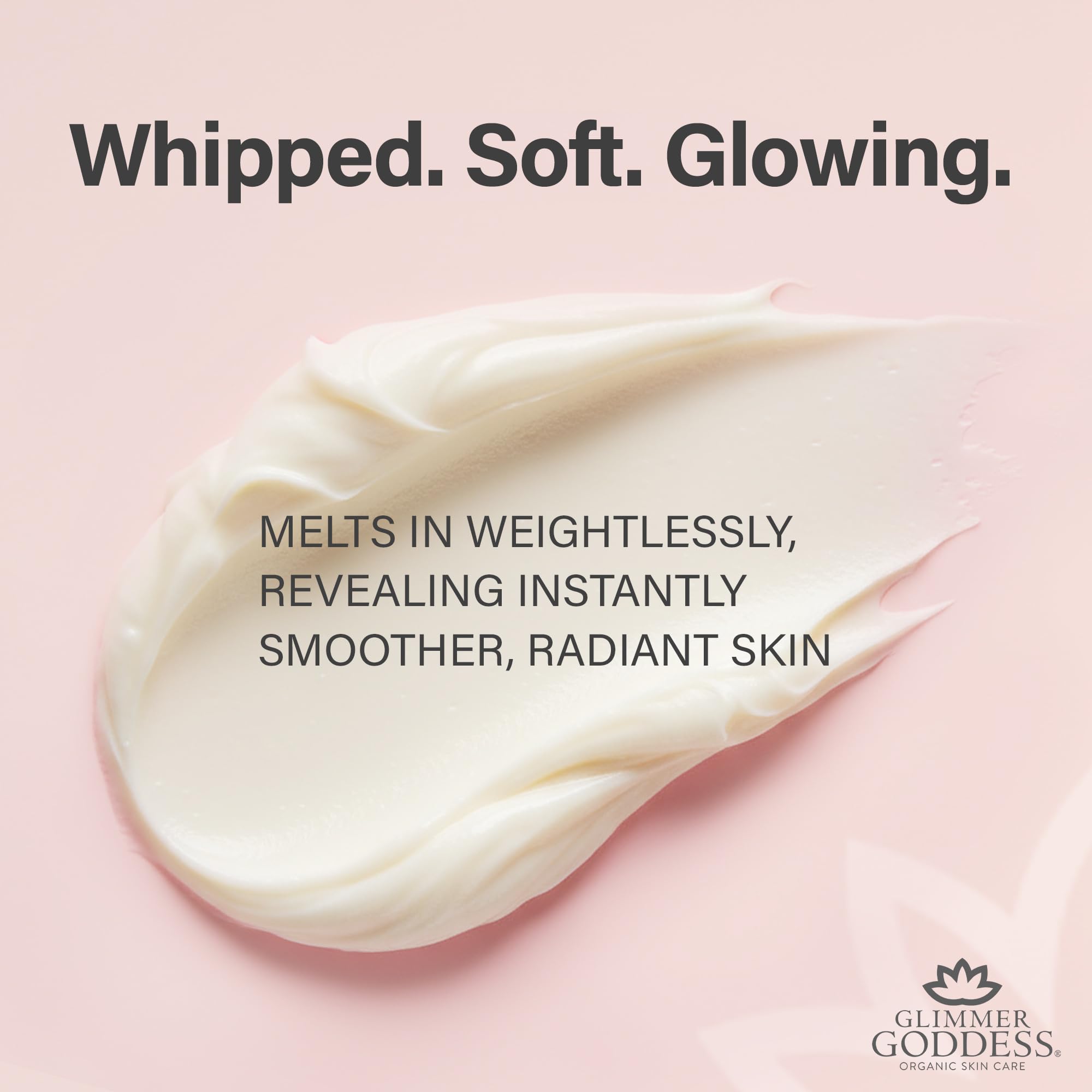 Glimmer Goddess almond and coconut oil image suggests nourishing daily moisturization.