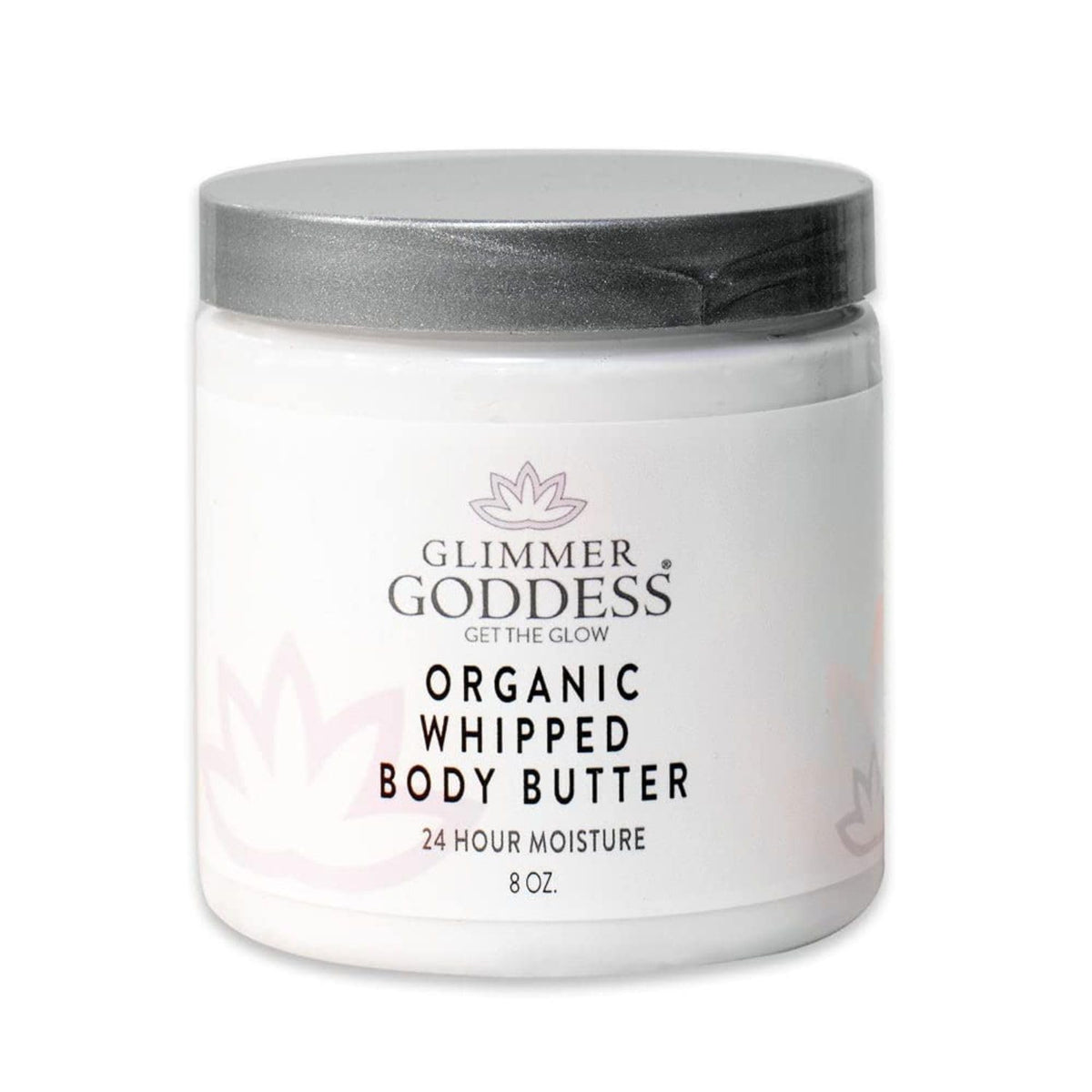 Glimmer Goddess whipped body butter jar closeup for deep hydration and quick absorption.