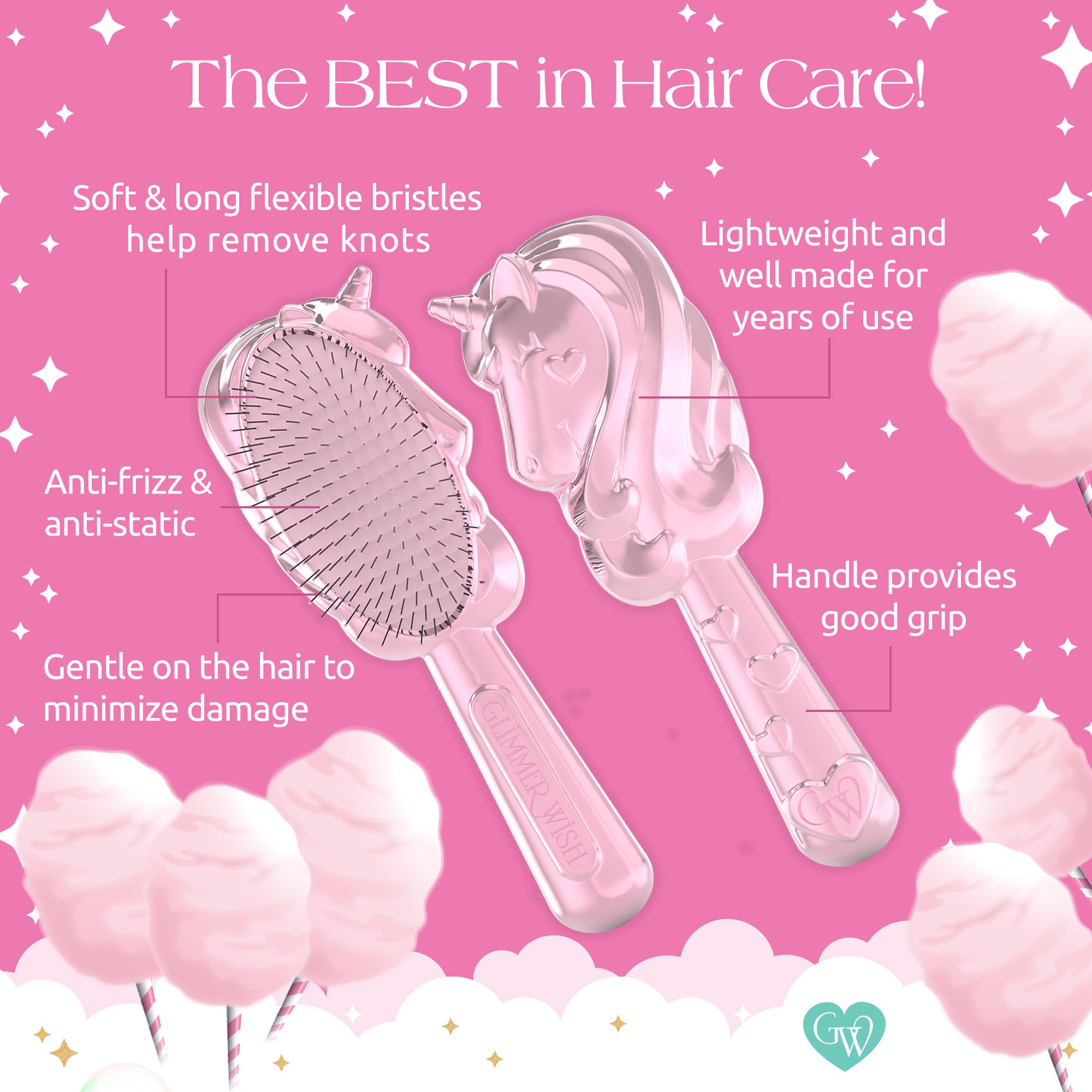 Glimmer Wish anti-frizz and anti-static brush for shiny hair.