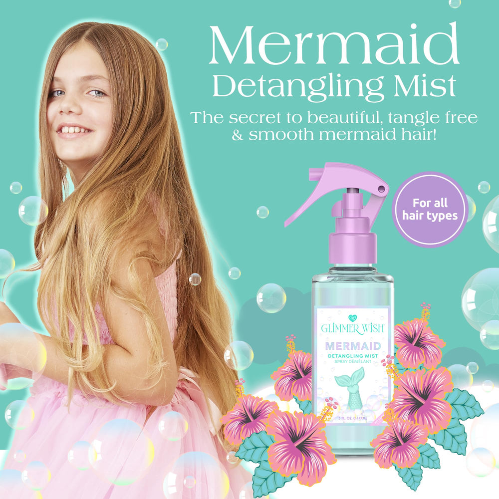 Glimmer Wish Detangler Spray being dispensed for quick detangling.