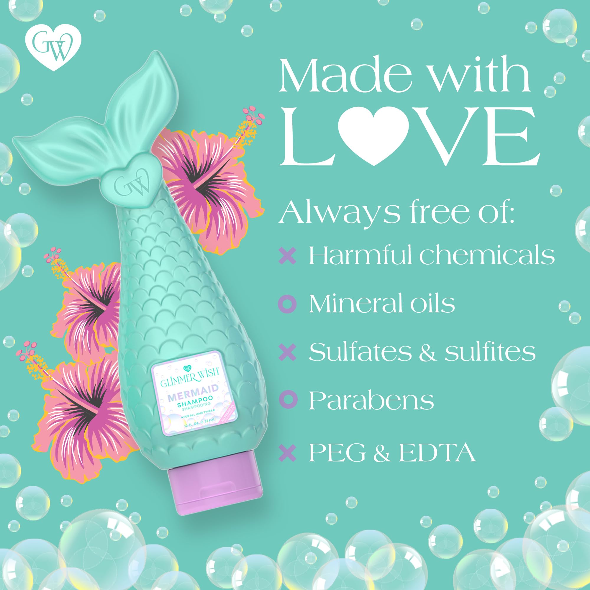 Glimmer Wish Mermaid Shampoo tropical-beach-scent evokes vacation vibes while cleansing without harsh chemicals.