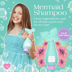 Glimmer Wish Mermaid Shampoo label closeup showcases paraben-free formula for gentle hair care.