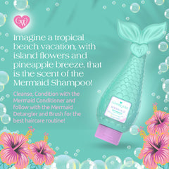 Glimmer Wish Mermaid Shampoo lavender-pearl visuals suggest calming scent and hydrating benefits for kids.