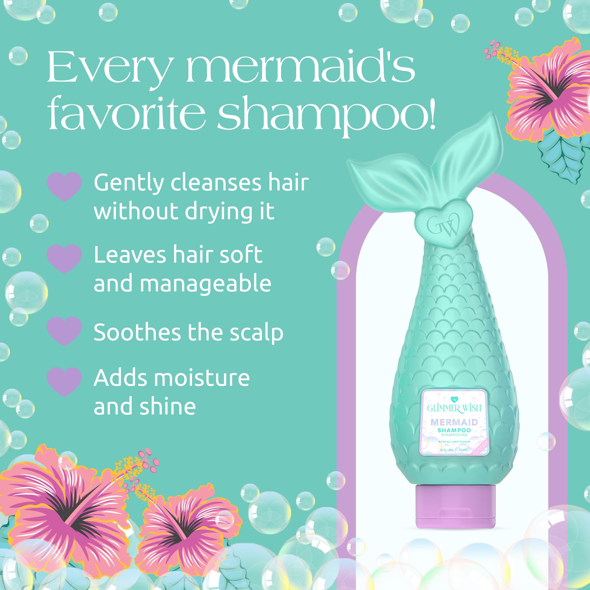 Glimmer Wish Mermaid Shampoo pump dispensing demonstrates mess-free, easy application for busy mornings.