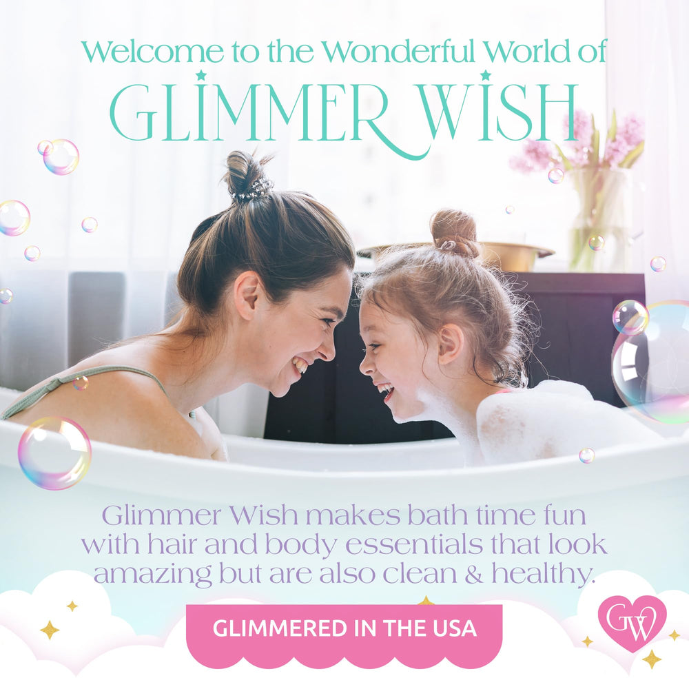 Glimmer Wish Mermaid Shampoo recycled-packaging communicates sustainability and kid-friendly care.