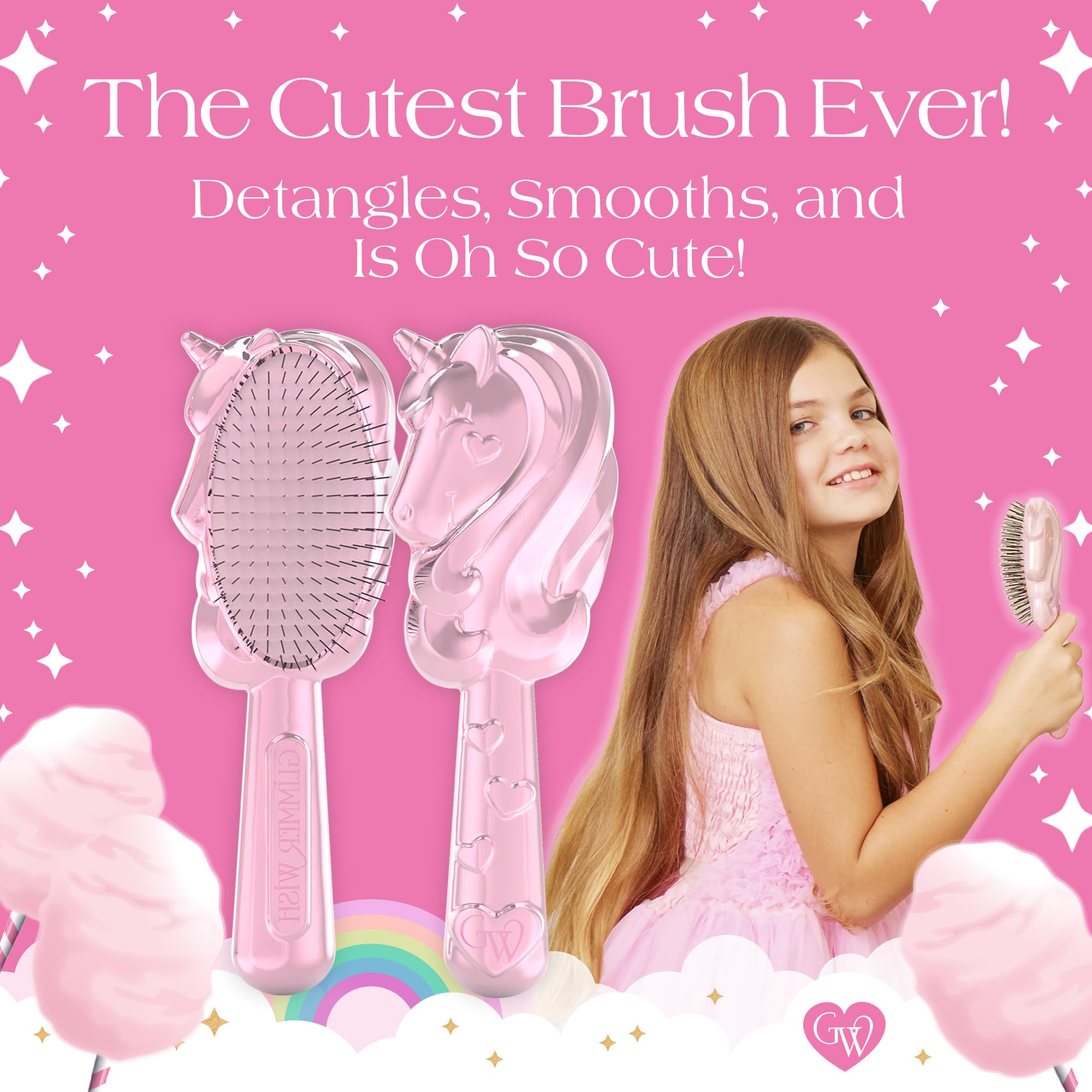 Glimmer Wish unicorn design hairbrush adds fun to styling.