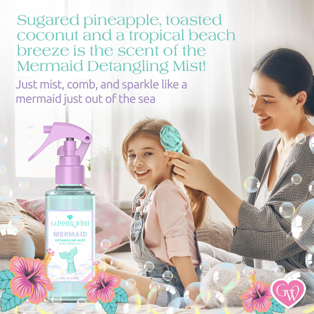 Vegan paraben-free gluten-free label on Glimmer Wish detangler bottle.