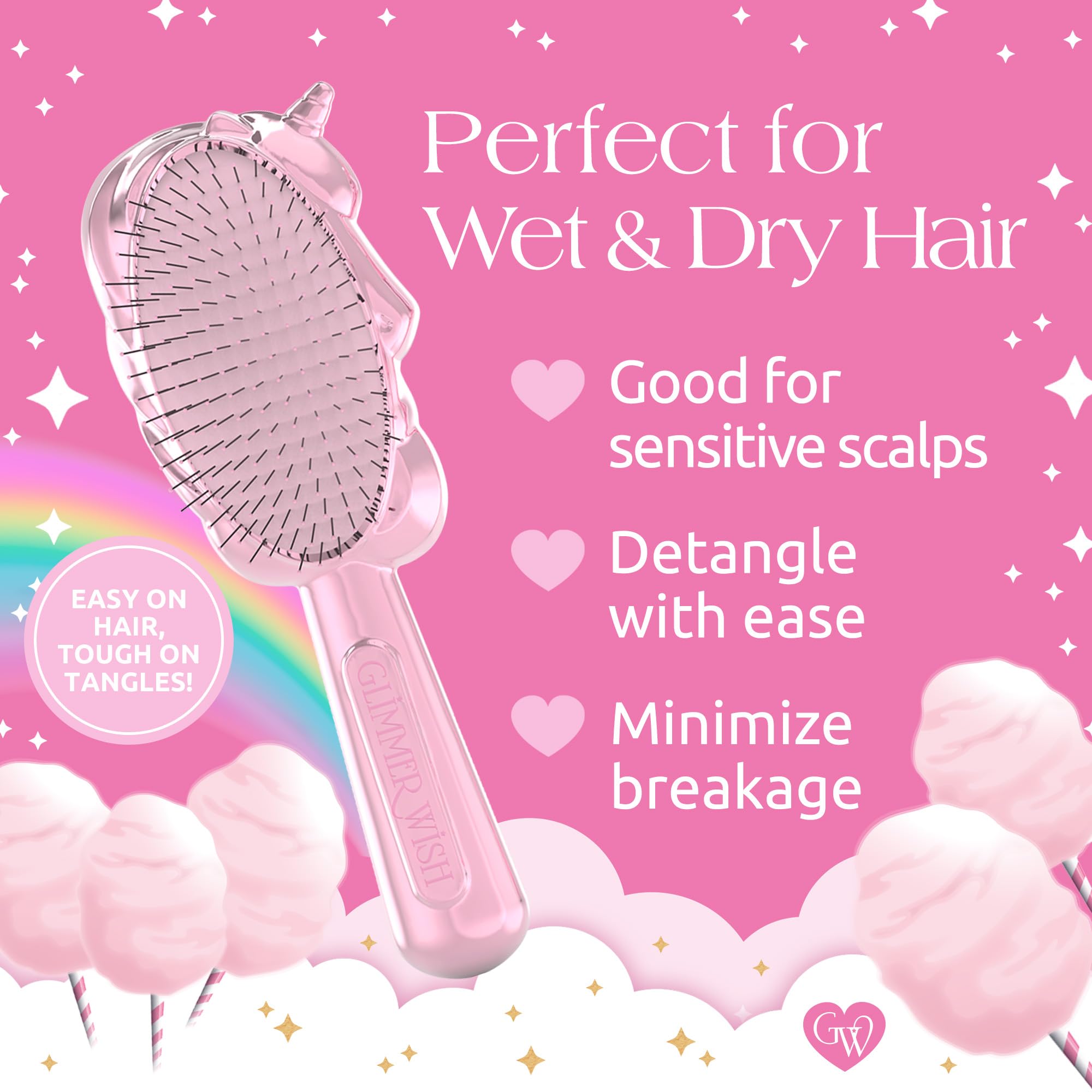 Glimmer Wish detangler for wet or dry hair easing tangles.