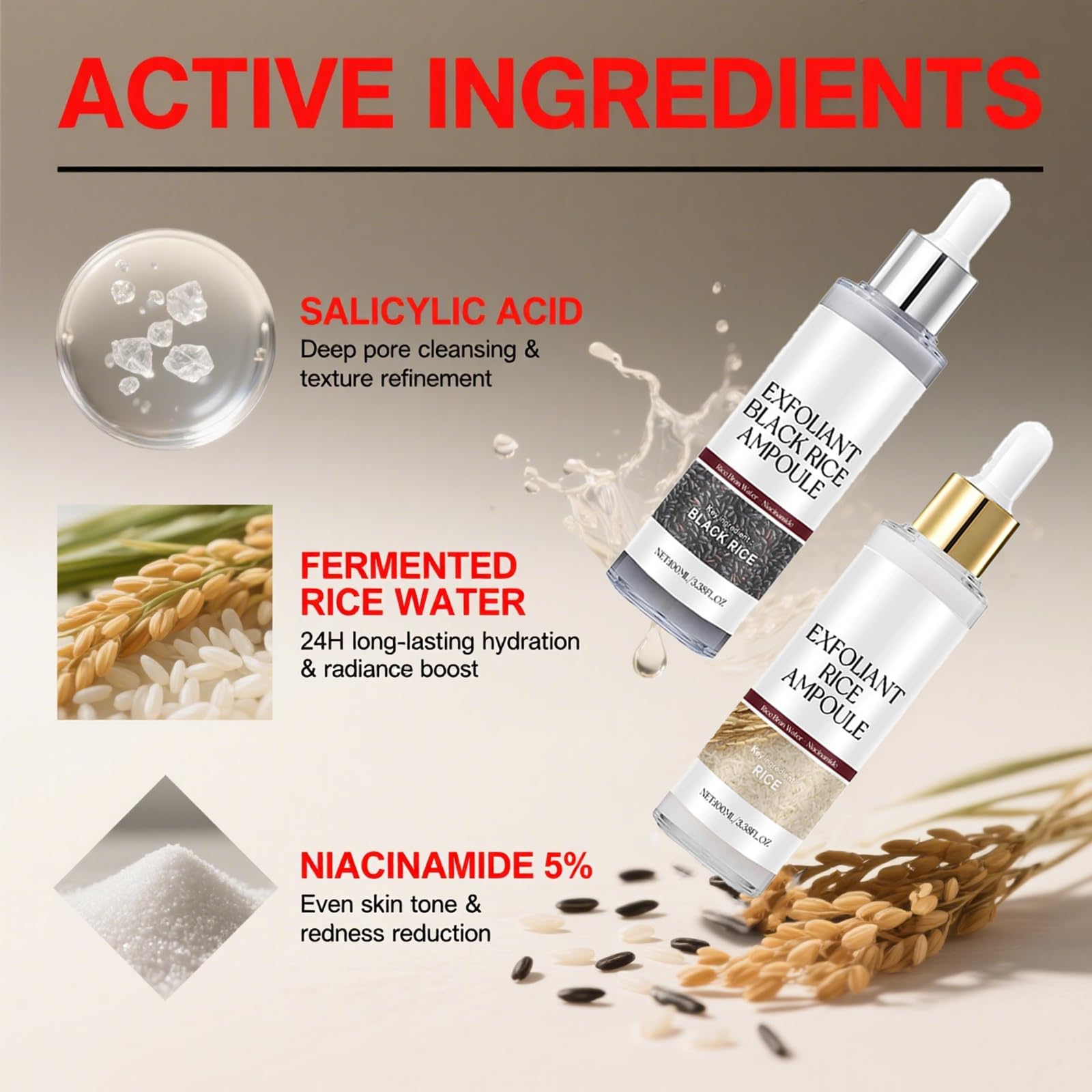 Gliowia Glow White Rice Ampoule application shot demonstrating gentle daily exfoliation.