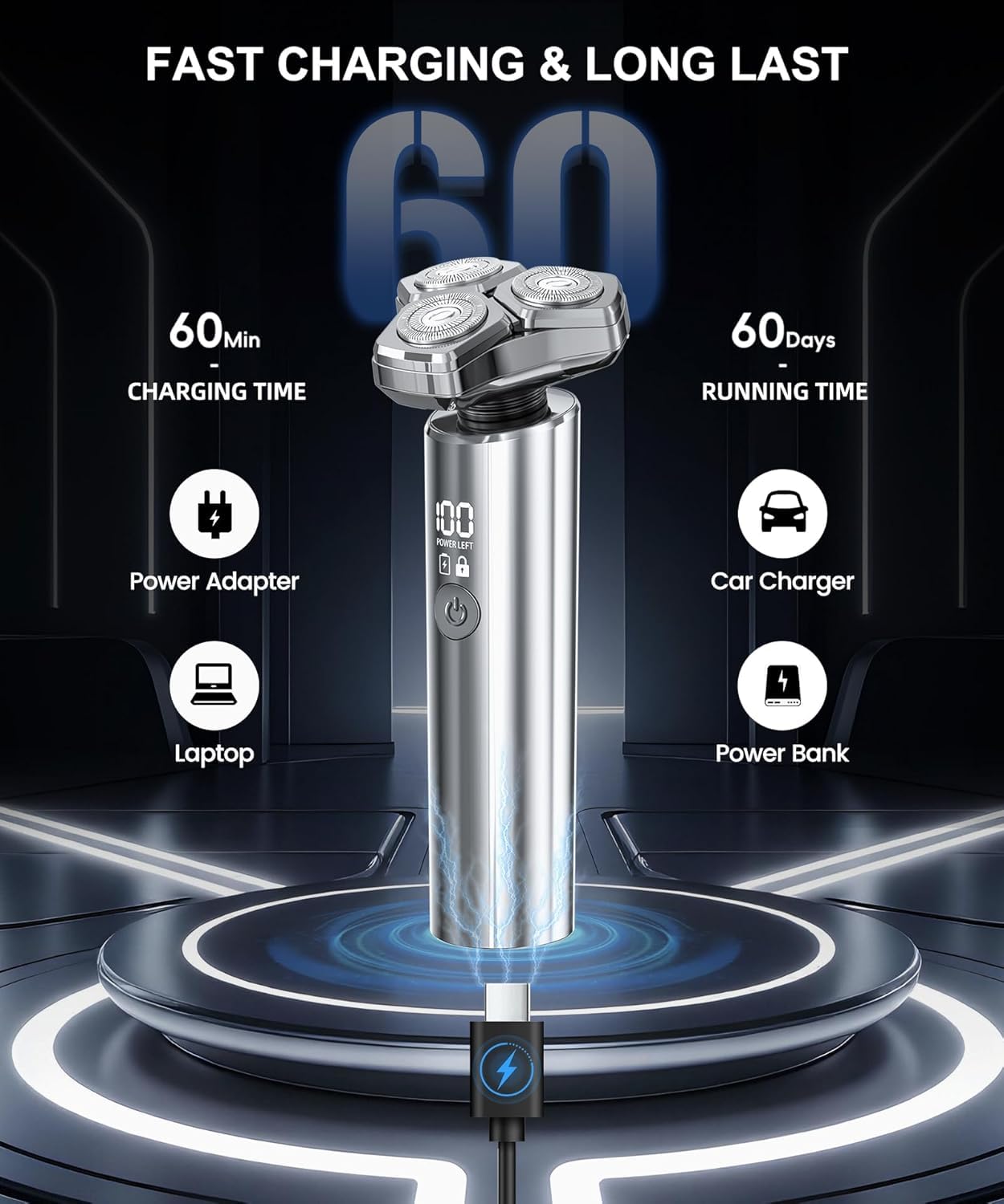 GLLAVA electric razor 3D magnetic blades flex to facial contours for close shaving