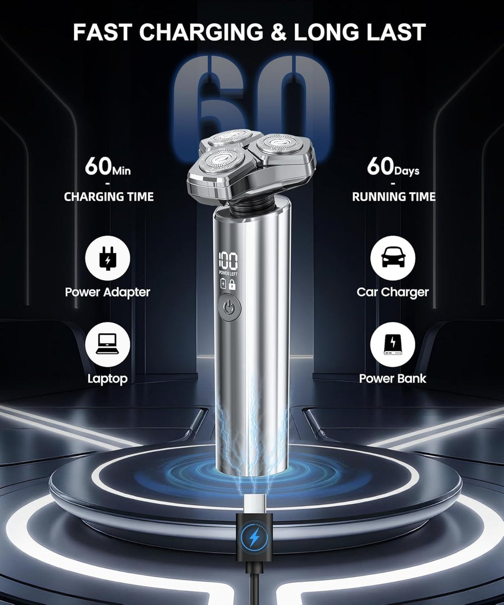 GLLAVA electric razor 3D magnetic blades flex to facial contours for close shaving