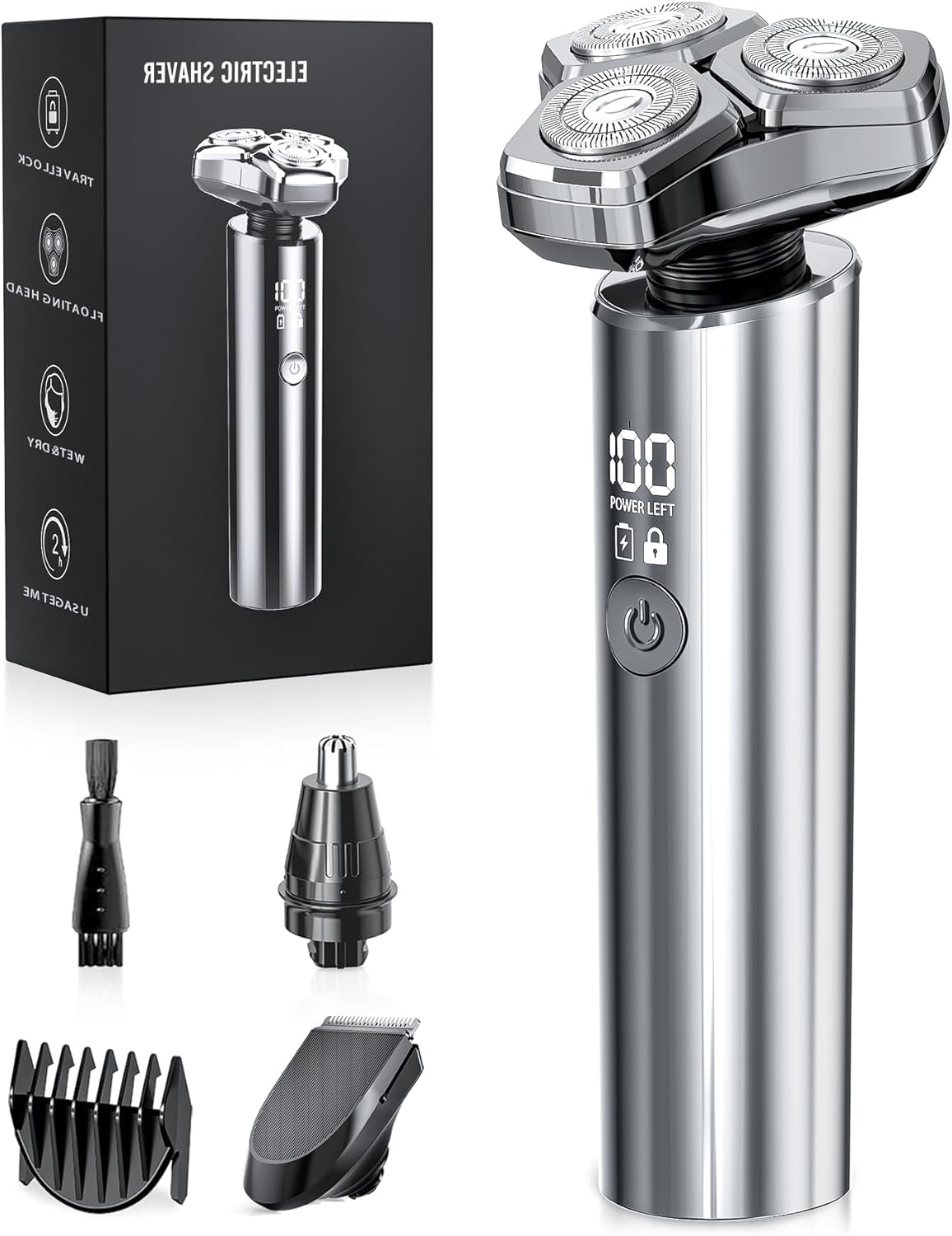 GLLAVA electric razor metallic gray close-up with ergonomic grip for precise control