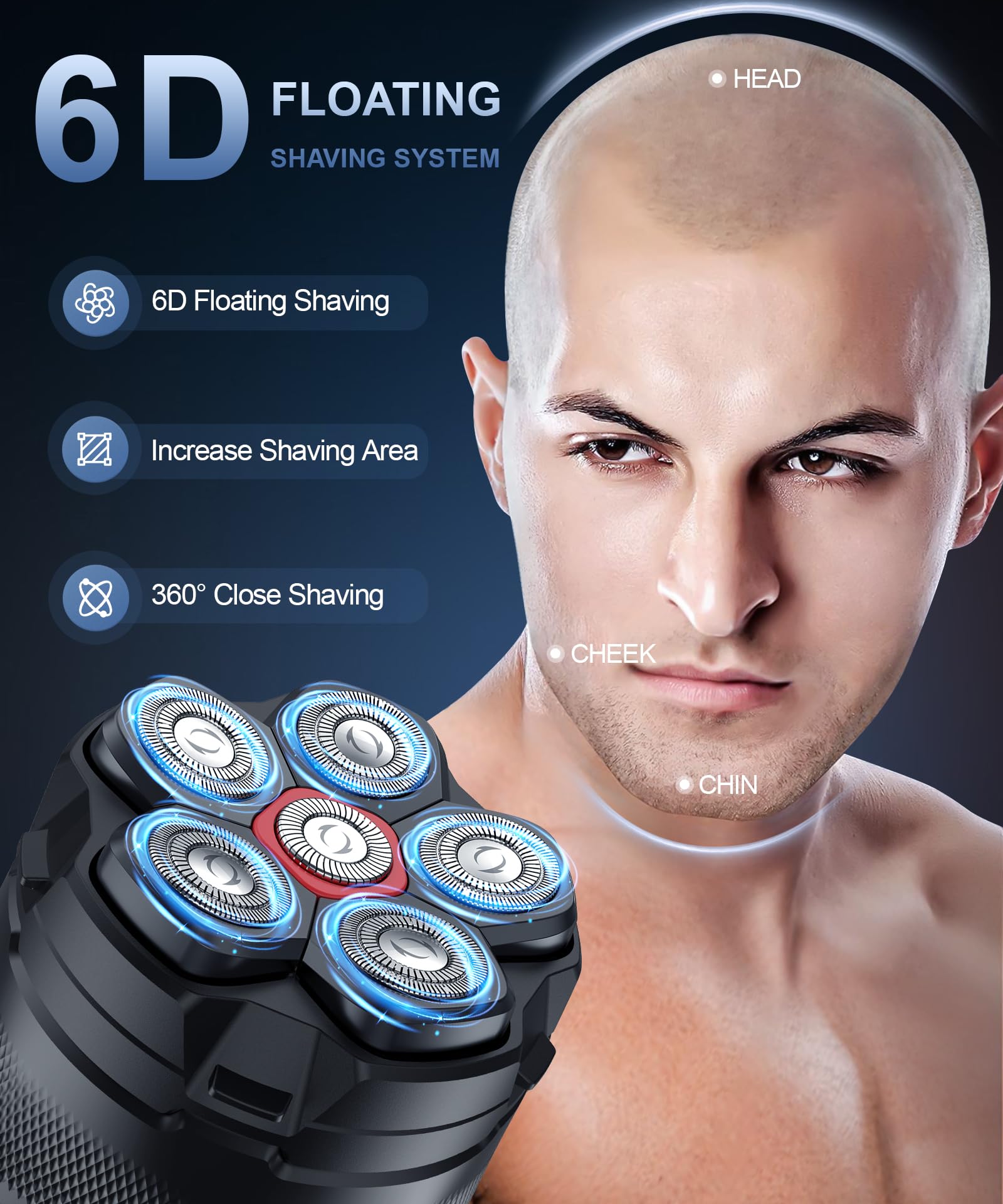 GLLAVA head shaver 10000rpm motor delivers fast, smooth bald head shaving.