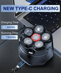 GLLAVA head shaver with LED display shows battery level for planning.