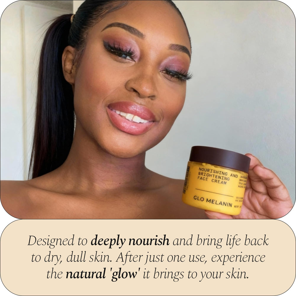 Glo Melanin Nourishing Face Cream applied to cheek for quick daily hydration