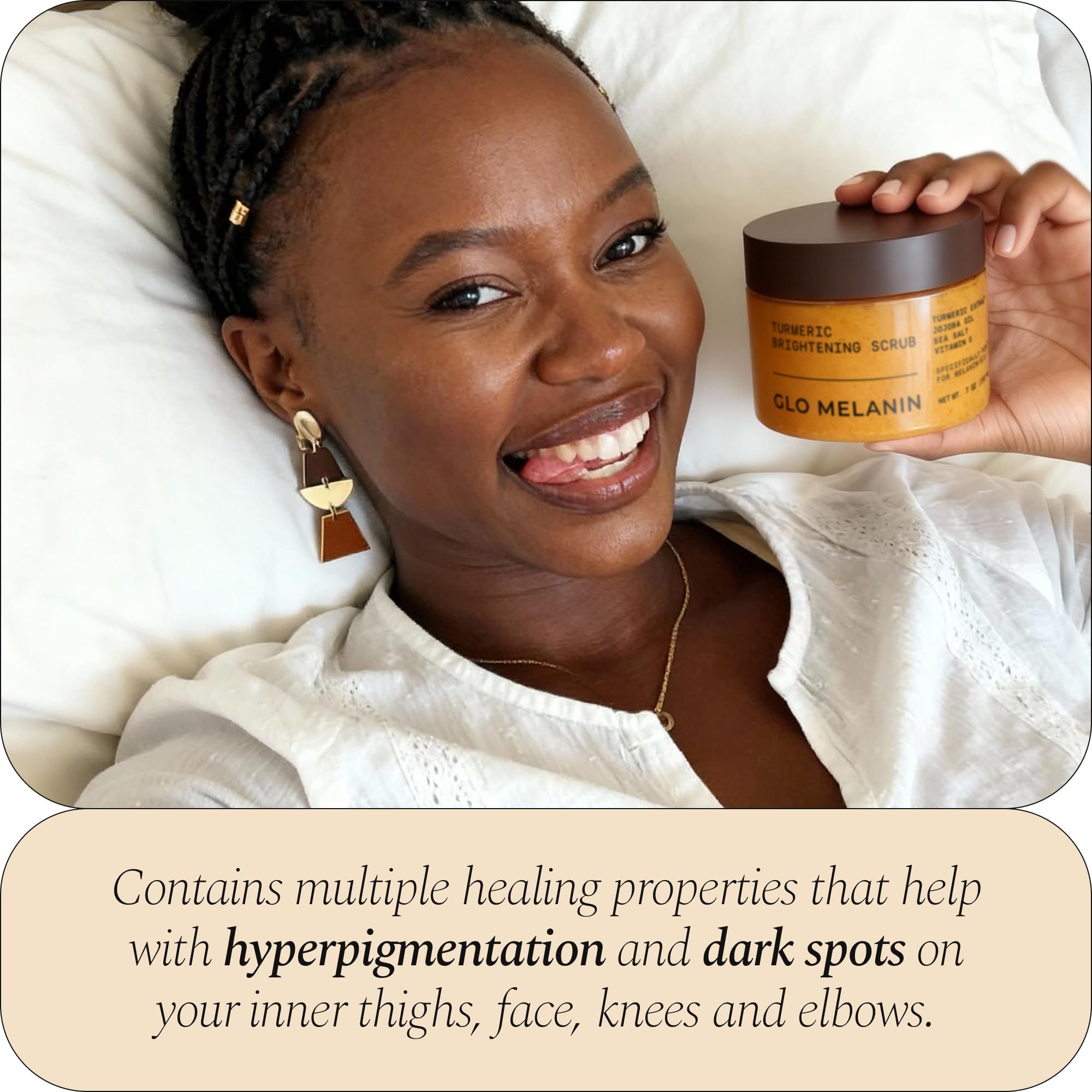 Glo Melanin Turmeric Scrub jojoba-oil detail for nourishing moisture.