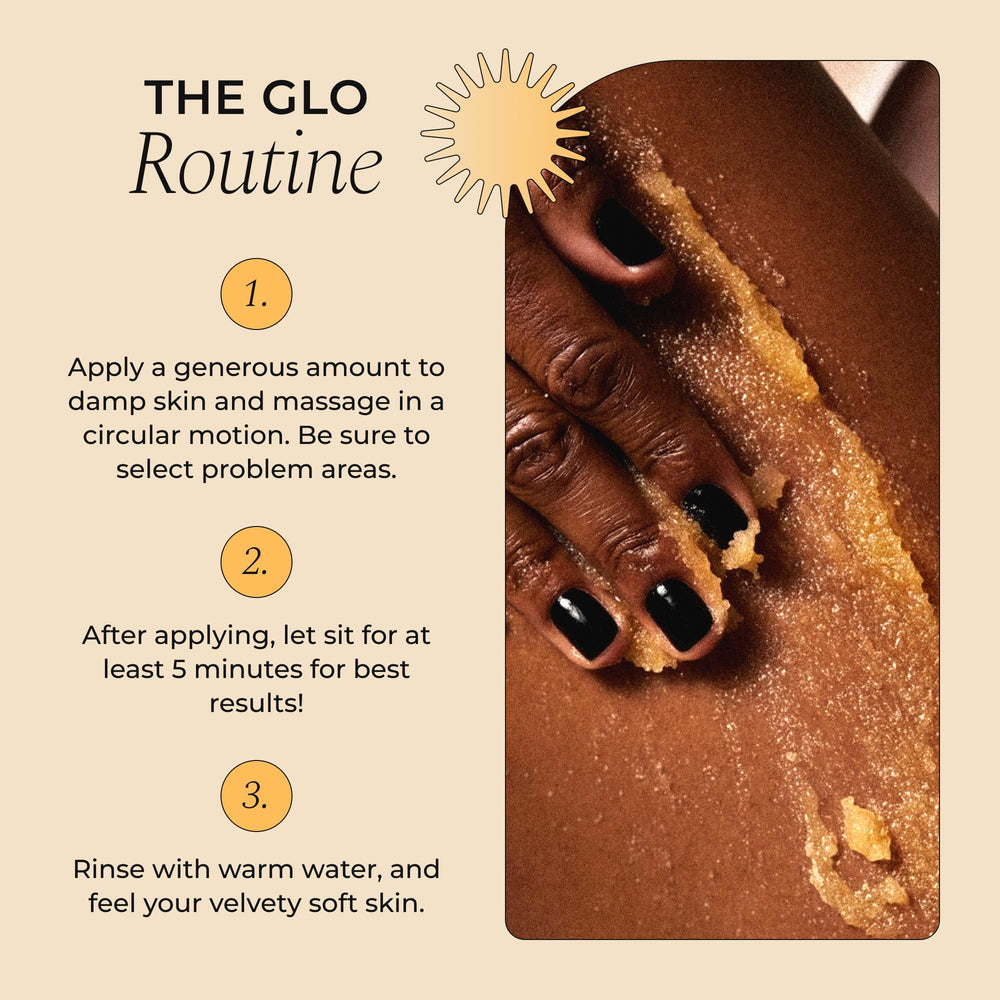 Glo Melanin Turmeric Scrub sweet-almond-oil detail for hydration.