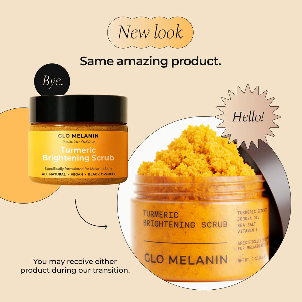 Glo Melanin Turmeric Scrub turmeric-extract highlight natural color and brightness.