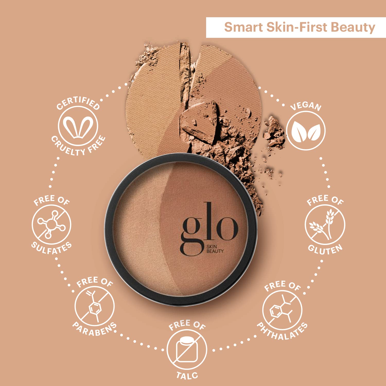 Glo Skin Beauty Bronzer Sunkiss compact close-up reveals mineral texture and smooth finish.