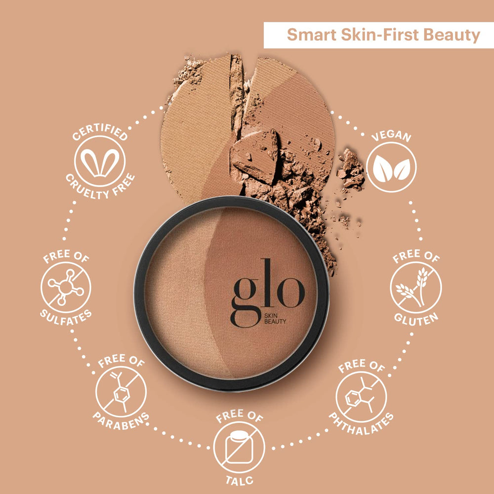 Glo Skin Beauty Bronzer Sunkiss compact close-up reveals mineral texture and smooth finish.