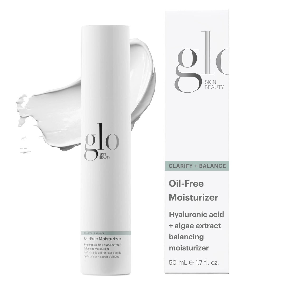 Glo Skin Beauty Oil Free Moisturizer bottle shows lightweight hydration for balanced skin