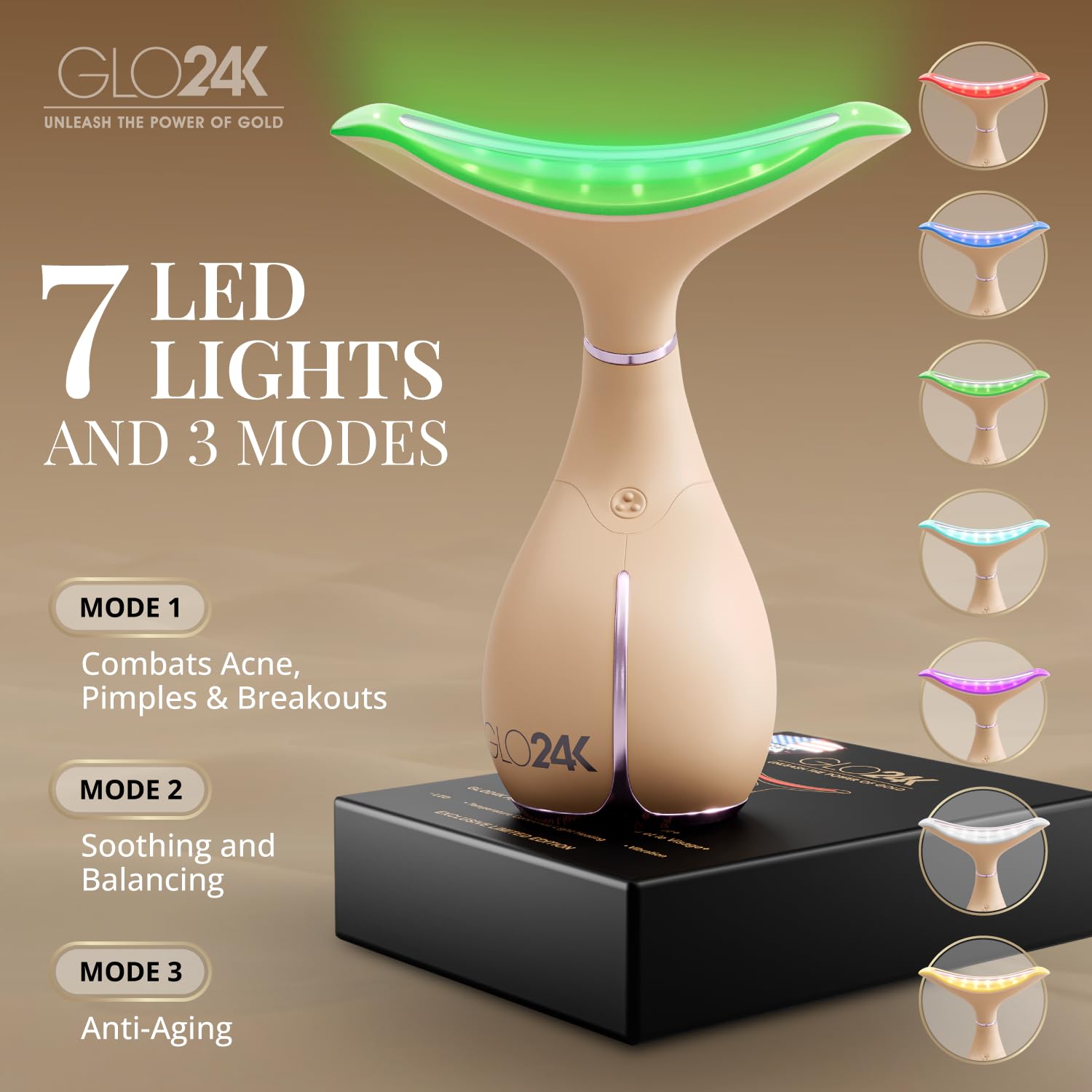 GLO24K ergonomic sleek design for easy handling during treatments.