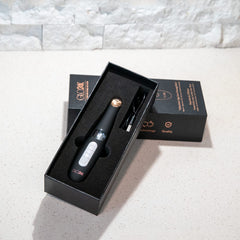 GLO24K Eye Care Massager heat mode highlights warming treatment for refreshed appearance.