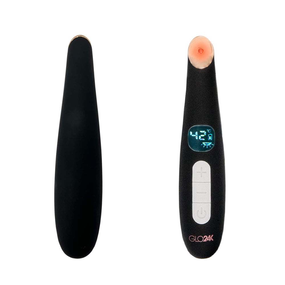 GLO24K Eye Care Massager under-eye application demonstrates soothing care potential.