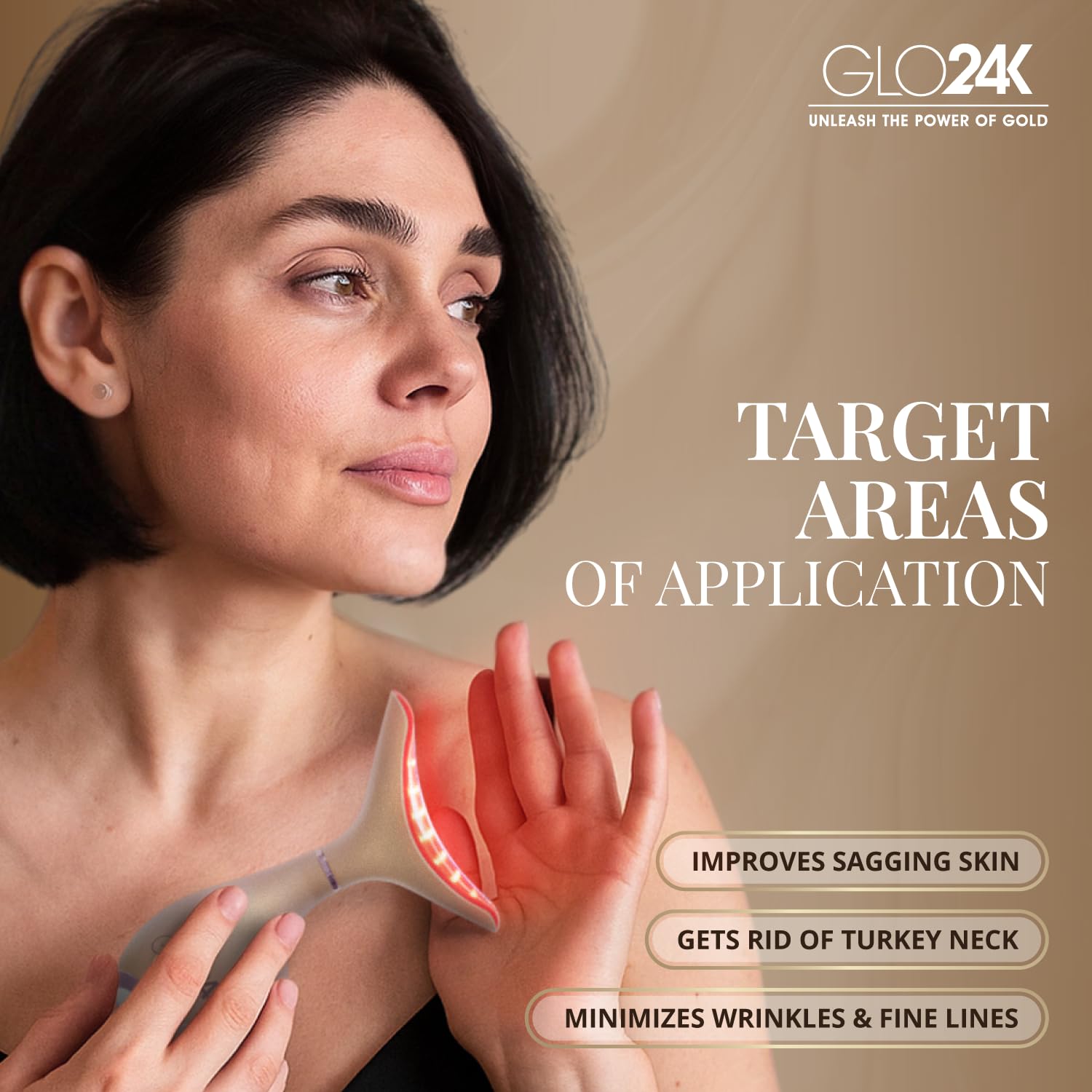 GLO24K face neck massager in use offering relaxing self-care.
