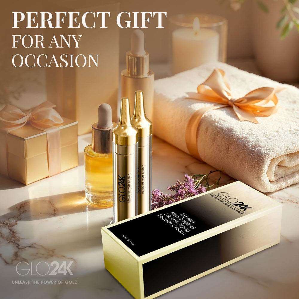 GLO24K Made in USA badge on premium skincare packaging