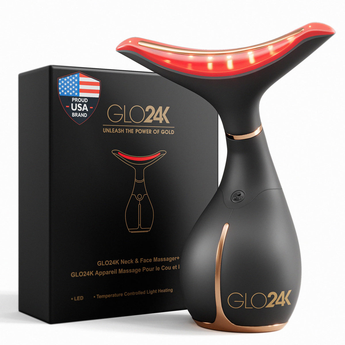 GLO24K red-light face and neck front view for at-home skincare and contouring.