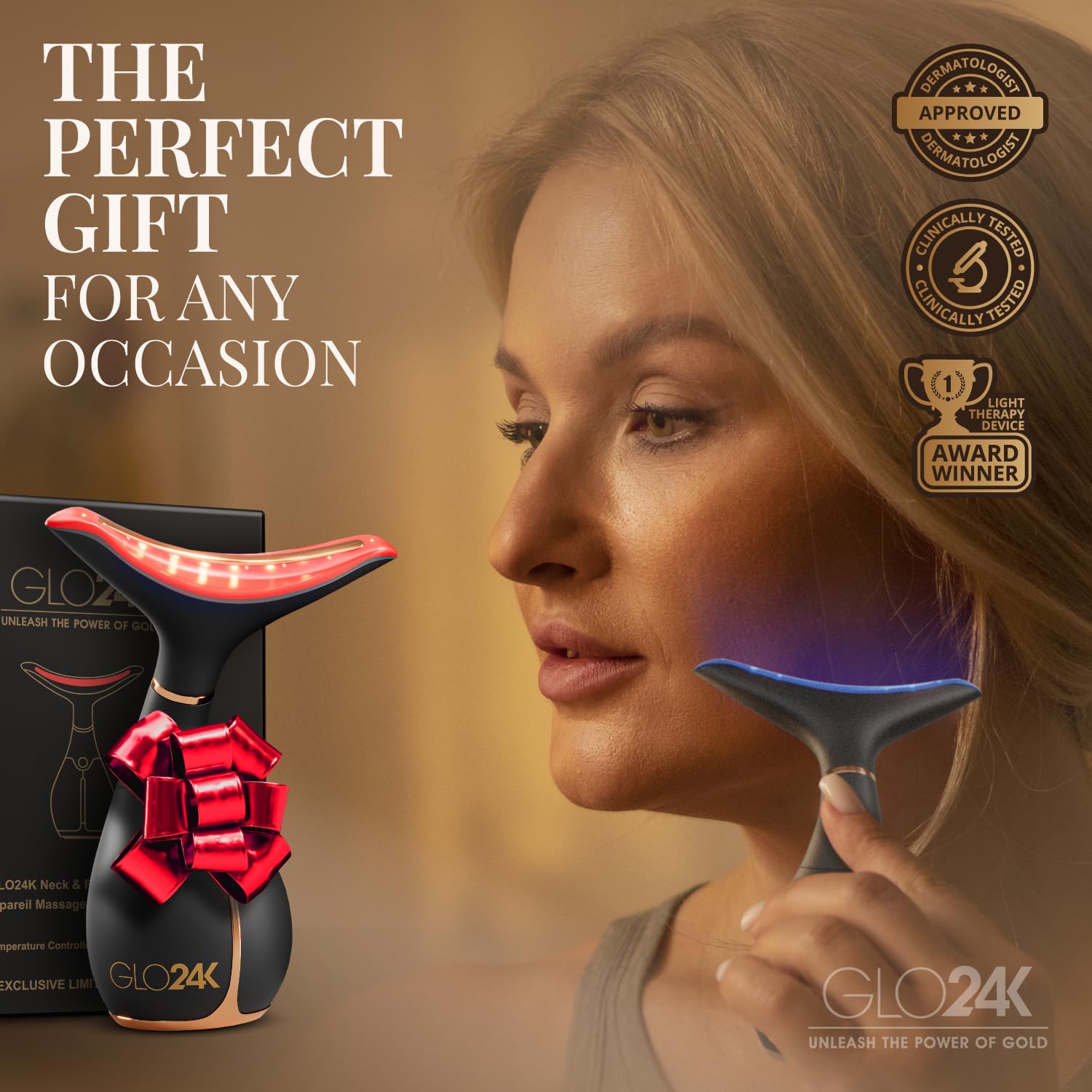 GLO24K sleek giftable beauty device designed for daily self-care routines.