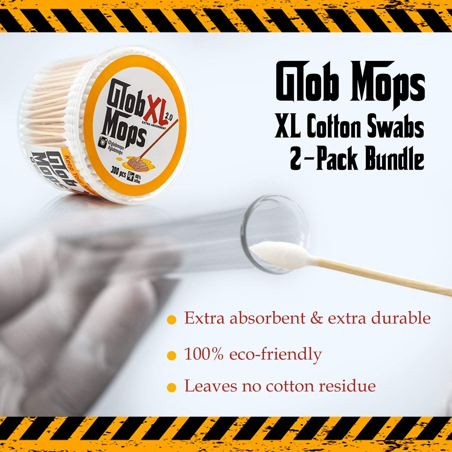 Glob Mops XL Cotton Swabs 2.0 closeup-tip reveals soft cotton tips for gentle surface contact.