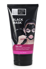 Global Beauty Care black peel-off mask application demonstrates pore cleansing.