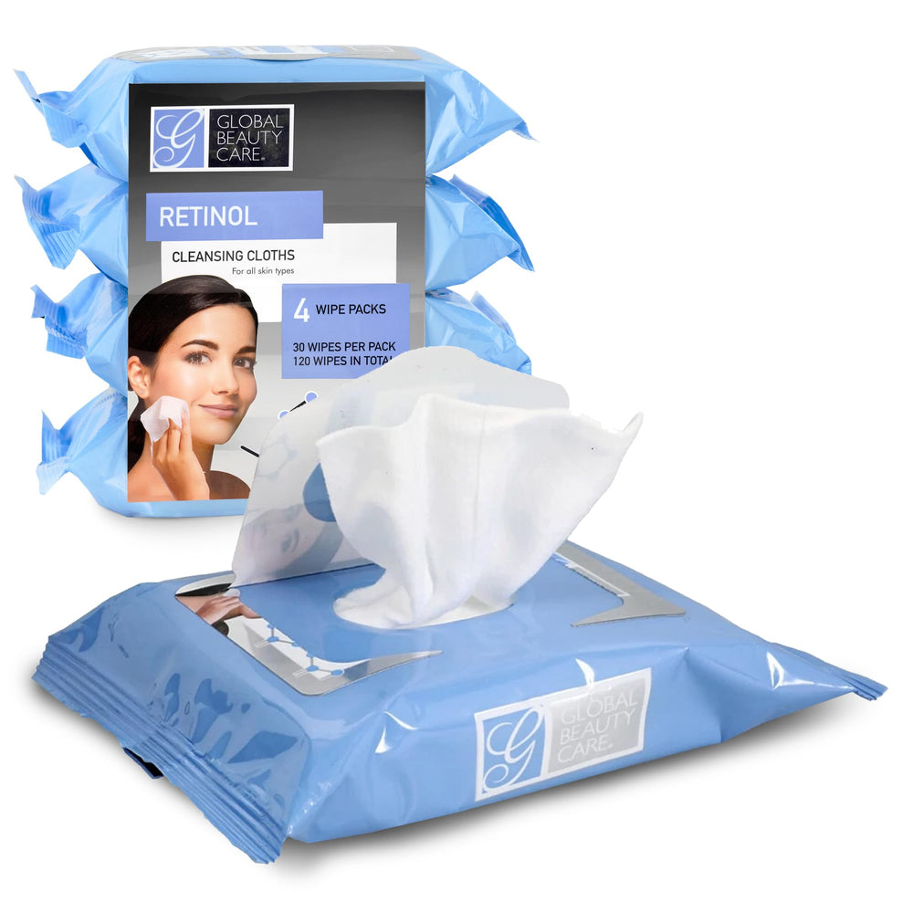 Global Beauty Care Retinol Cleansing Wipes 4-pack keeps skin refreshed at home.