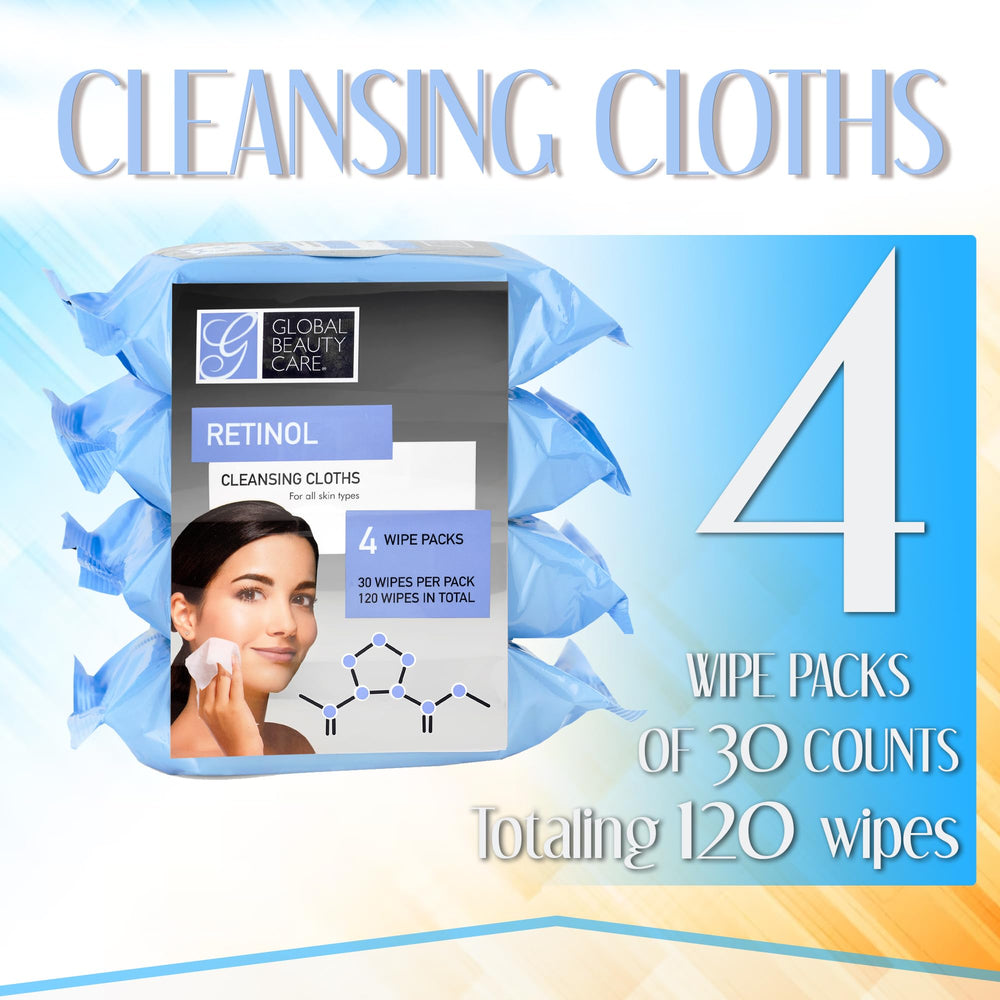 Global Beauty Care Retinol Cleansing Wipes close-up texture showing gentle cleansing action.