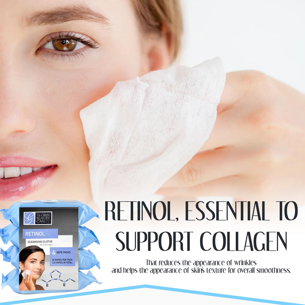 Global Beauty Care Retinol Cleansing Wipes hypoallergenic formula suitable for sensitive skin.
