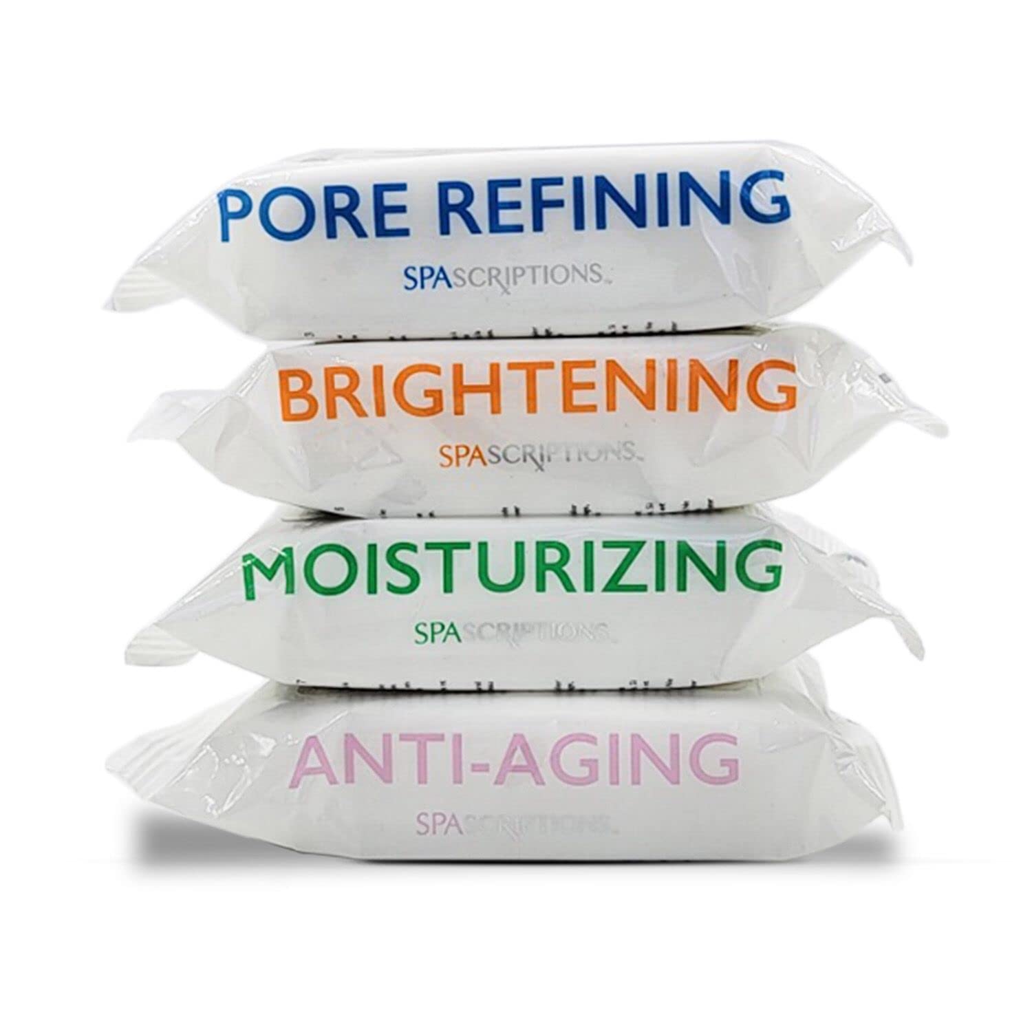 Global Beauty Care Spascriptions wipes brightening glow shot emphasizing Vitamin C and glycolic refresh.