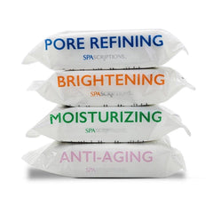 Global Beauty Care Spascriptions wipes brightening glow shot emphasizing Vitamin C and glycolic refresh.
