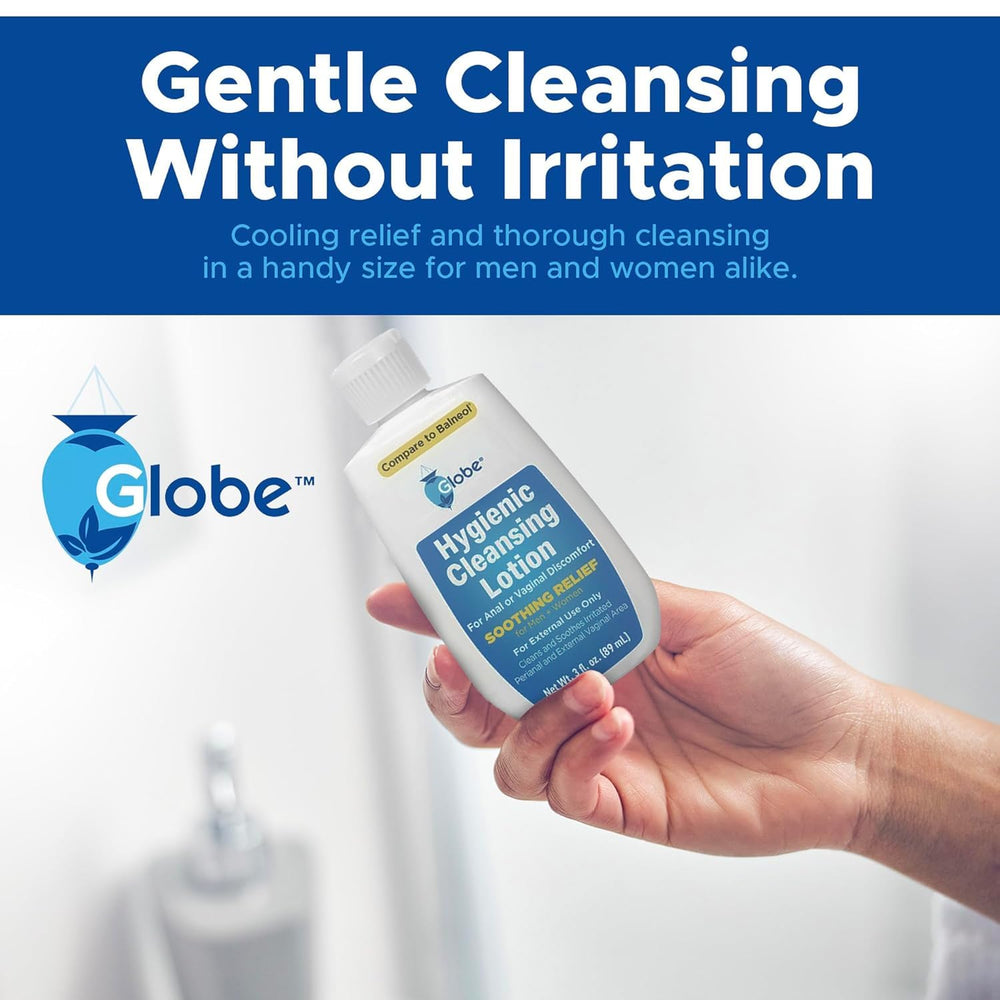 Packaging box highlights the compact design of Globe Hygienic Cleansing Lotion.