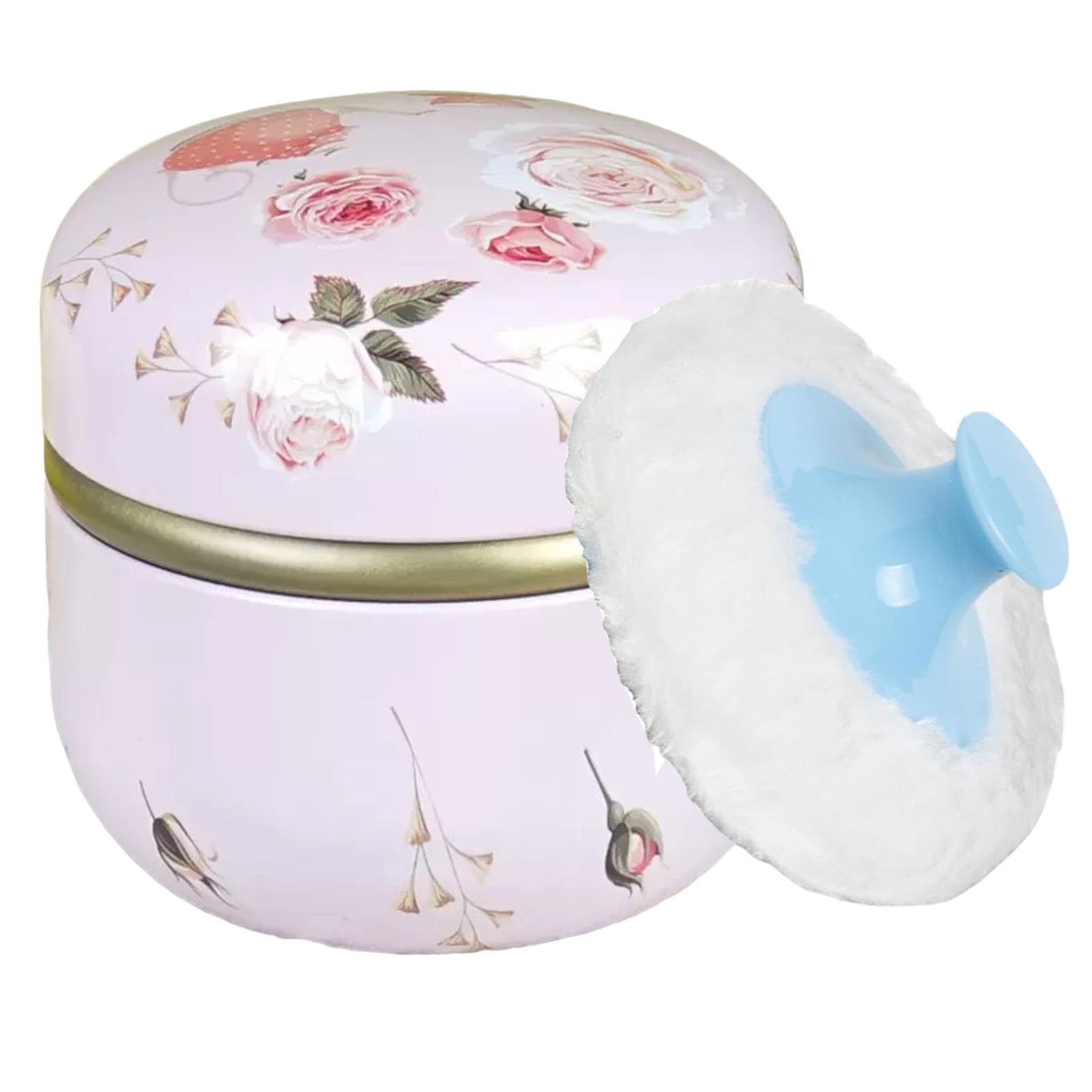 Glooyoderr powder container with puff demonstrates compact travel-ready design for on-the-go touch-ups.