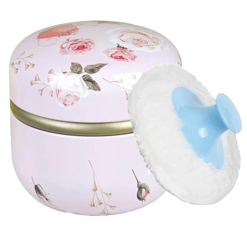 Glooyoderr powder container with puff demonstrates compact travel-ready design for on-the-go touch-ups.