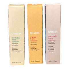 Glossier Balm Dotcom Trio Coconut Clear nourishes lips with lasting hydration for dry lips.