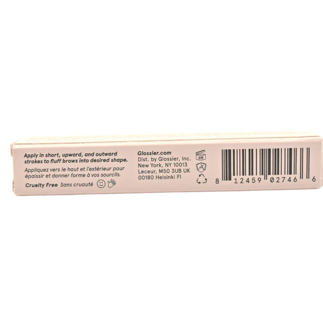 Glossier Boy Brow clear gel on brows delivering natural-looking definition and soft hold.