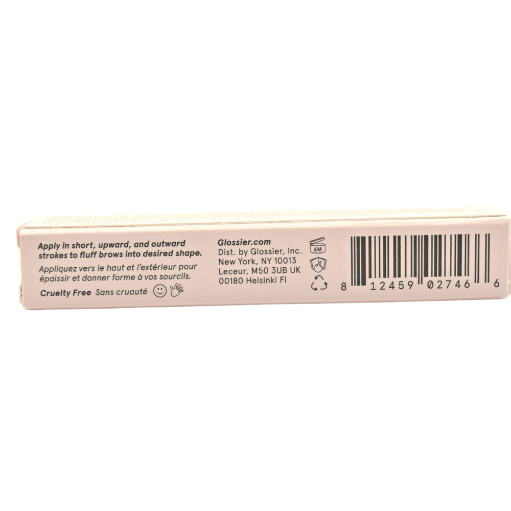 Glossier Boy Brow clear gel on brows delivering natural-looking definition and soft hold.