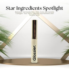 Glossier Boy Brow nourishing beeswax close-up highlighting conditioning benefit.