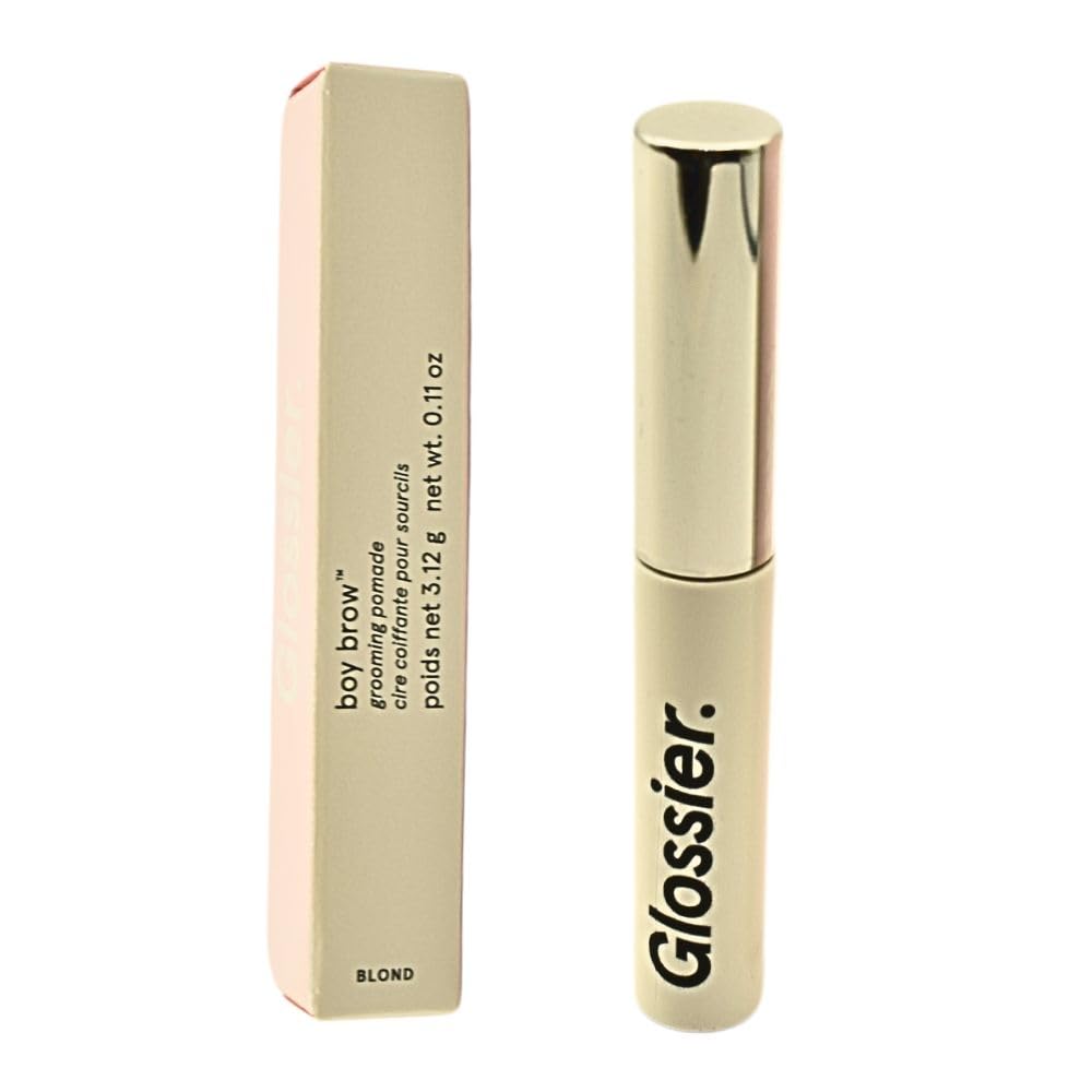 Glossier Boy Brow Blond gel-pomade in tube delivers natural hold for light blonde brows