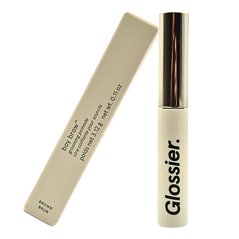 Glossier Boy Brow volumizing gel-pomade close-up in brown cap for fuller natural brows.